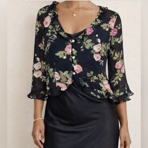 90s Y2K Vintage CDC Cardigan Floral Ruffle Topper Size 8